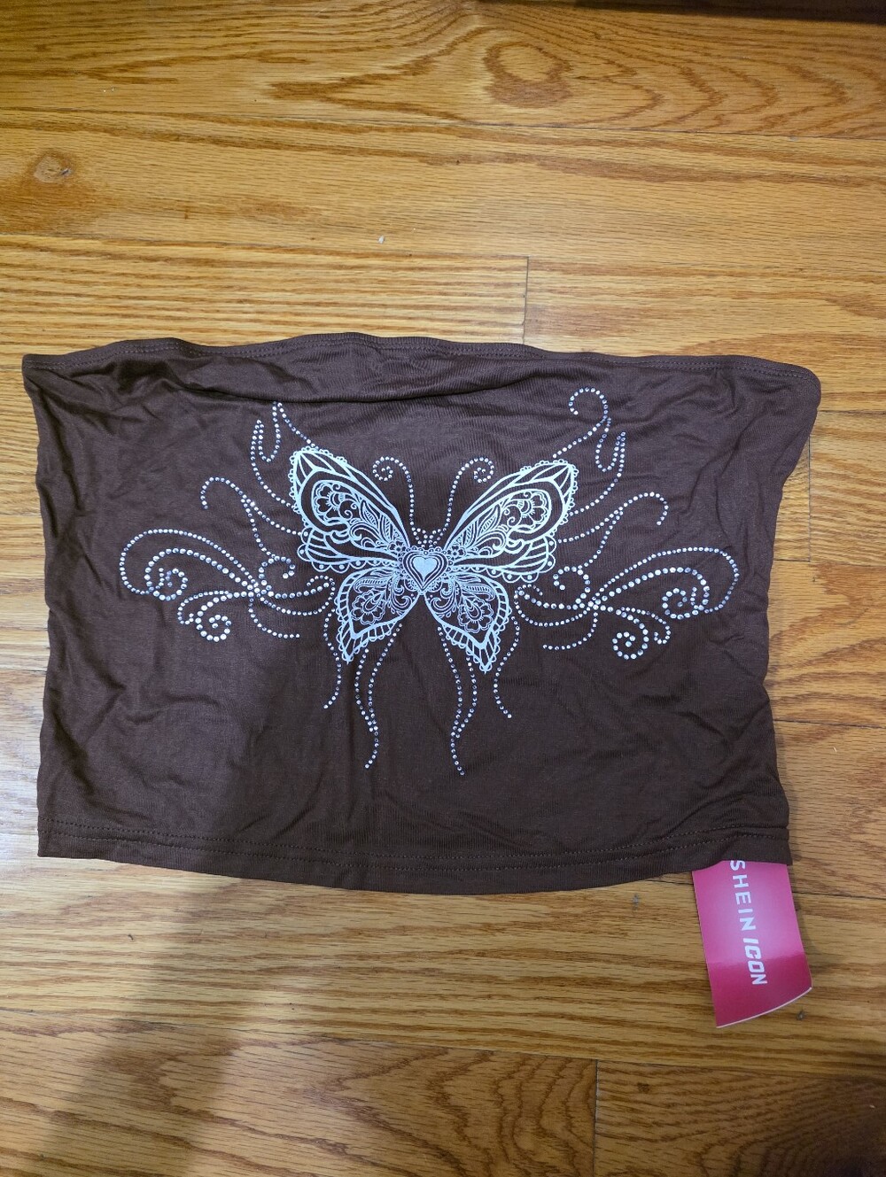SHEIN ICON 90s Butterfly Print Rhinestone Tube Y2k Top in Size XL Fits A Medium